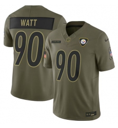 Men's Pittsburgh Steelers #90 T.J. Watt Olive 2025 Salute to Service Limited Football Stitched Jersey