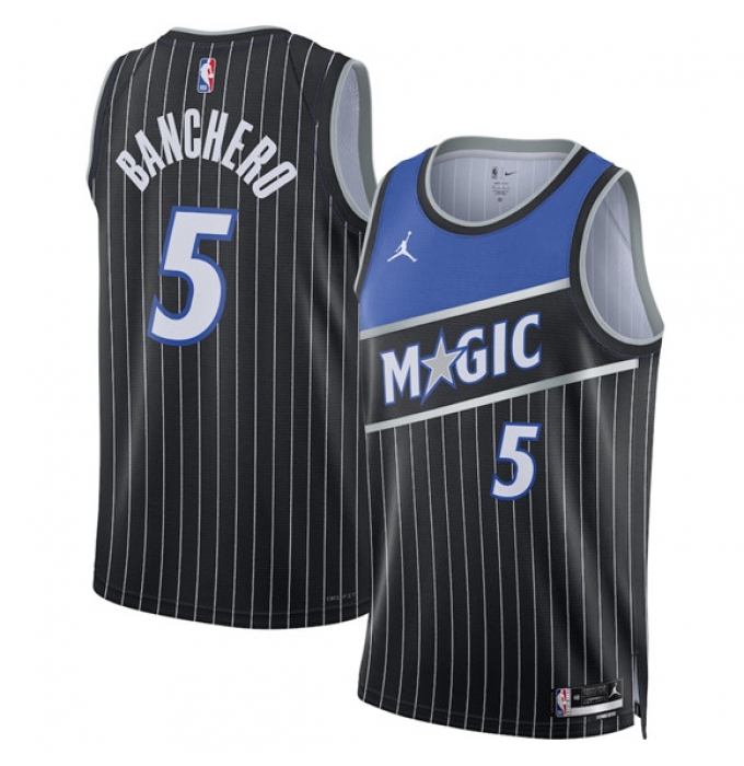 Men's Orlando Magic #5 Paolo Banchero Black 2025 Statement Edition Stitched Basketball Jersey