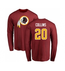 Football Washington Redskins #20 Landon Collins Maroon Name & Number Logo Long Sleeve T-Shirt