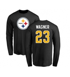 Football Pittsburgh Steelers #23 Mike Wagner Black Name & Number Logo Long Sleeve T-Shirt