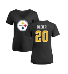 Football Women's Pittsburgh Steelers #20 Rocky Bleier Black Name & Number Logo Slim Fit T-Shirt