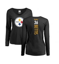 Football Women's Pittsburgh Steelers #36 Jerome Bettis Black Backer Slim Fit Long Sleeve T-Shirt