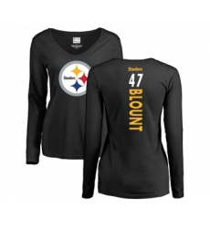 Football Women's Pittsburgh Steelers #47 Mel Blount Black Backer Slim Fit Long Sleeve T-Shirt