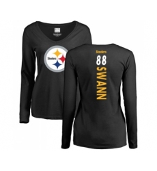 Football Women's Pittsburgh Steelers #88 Lynn Swann Black Backer Slim Fit Long Sleeve T-Shirt