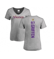 Football Women's Minnesota Vikings #97 Everson Griffen Ash Backer V-Neck T-Shirt