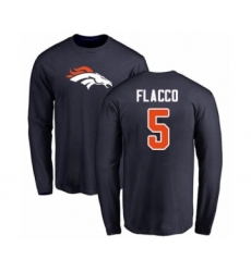 Football Denver Broncos #5 Joe Flacco Navy Blue Name & Number Logo Long Sleeve T-Shirt
