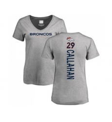 Football Women's Denver Broncos #29 Bryce Callahan Ash Backer V-Neck T-Shirt
