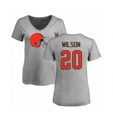 Football Women's Cleveland Browns #20 Howard Wilson Ash Name & Number Logo T-Shirt