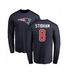 Football New England Patriots #8 Jarrett Stidham Navy Blue Name & Number Logo Long Sleeve T-Shirt