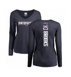 Football Women's New England Patriots #25 Terrence Brooks Navy Blue Backer Slim Fit Long Sleeve T-Shirt