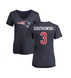Football Women's New England Patriots #3 Stephen Gostkowski Navy Blue Name & Number Logo Slim Fit T-Shirt