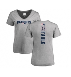 Football Women's New England Patriots #33 Kevin Faulk Ash Backer V-Neck T-Shirt