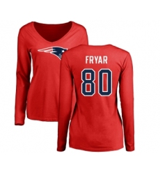 Football Women's New England Patriots #80 Irving Fryar Red Name & Number Logo Slim Fit Long Sleeve T-Shirt