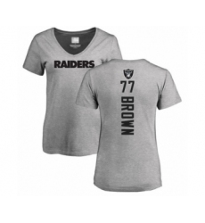 Football Women's Oakland Raiders #77 Trent Brown Ash Backer T-Shirt