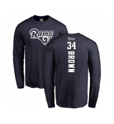 Football Los Angeles Rams #34 Malcolm Brown Navy Blue Backer Long Sleeve T-Shirt