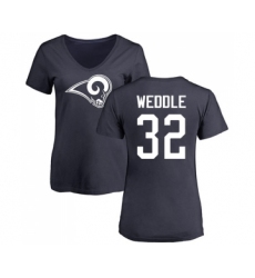 Football Women's Los Angeles Rams #32 Eric Weddle Navy Blue Name & Number Logo Slim Fit T-Shirt