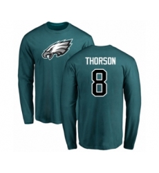 Philadelphia Eagles #8 Clayton Thorson Green Name & Number Logo Long Sleeve T-Shirt