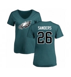 Women's Philadelphia Eagles #26 Miles Sanders Green Name & Number Logo Slim Fit T-Shirt