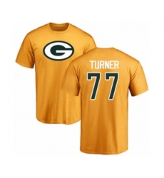 Football Green Bay Packers #77 Billy Turner Gold Name & Number Logo T-Shirt