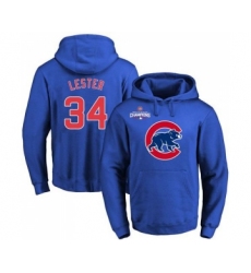 Cubs #34 Jon Lester Blue 2016 World Series Champions Primary Logo Pullover MLB Hoodie
