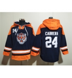 Men's Detroit Tigers #24 Miguel Cabrera Navy Orange Lace-Up Pullover Hoodie
