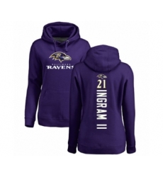 Football Women's Baltimore Ravens #21 Mark Ingram II Purple Backer Pullover Hoodie