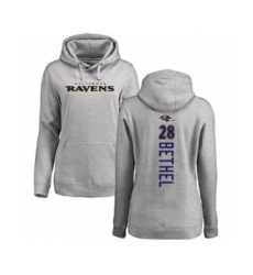 Football Women's Baltimore Ravens #28 Justin Bethel Ash Backer Pullover Hoodie