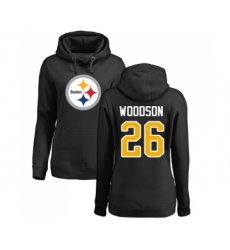 Football Women's Pittsburgh Steelers #26 Rod Woodson Black Name & Number Logo Pullover Hoodie