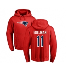 Football New England Patriots #11 Julian Edelman Red Name & Number Logo Pullover Hoodie