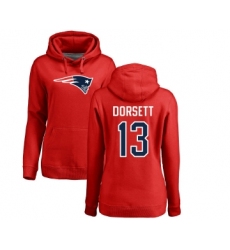 Football Women's New England Patriots #13 Phillip Dorsett Red Name & Number Logo Pullover Hoodie