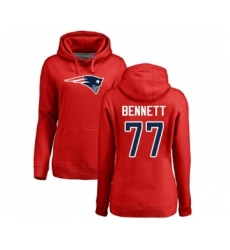 Football Women's New England Patriots #77 Michael Bennett Red Name & Number Logo Pullover Hoodie