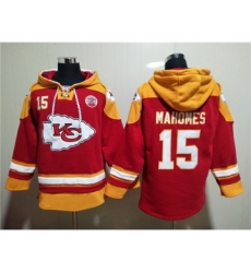 Men's Kansas City Chiefs #15 Patrick Mahomes Red Lace-Up Pullover Hoodie