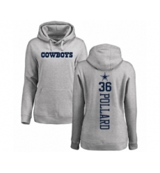 Football Women's Dallas Cowboys #36 Tony Pollard Ash Backer Pullover Hoodie