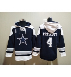 Men's Dallas Cowboys #4 Dak Prescott Navy Blue Ageless Must Have Lace Up Pullover Hoodie