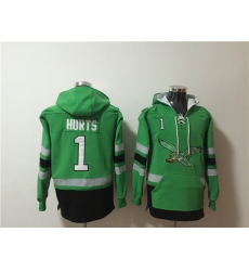 Mens Philadelphia Eagles #1 Jalen Hurts Green Ageless Must-Have Lace Pullover Hoodie