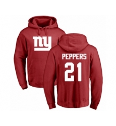 Football New York Giants #21 Jabrill Peppers Red Name & Number Logo Pullover Hoodie