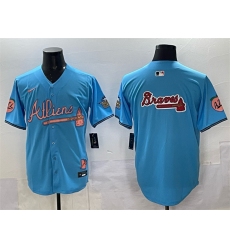 Men's Atlanta Braves Team Big Logo Blue 2024 Atliens & Peach With Outkast Vapor Limited Stitched Baseball Jersey