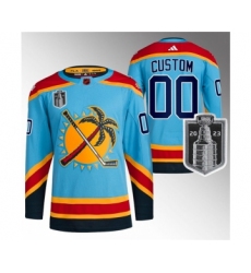 Men's Florida Panthers Custom Blue 2023 Stanley Cup Final Reverse Retro Stitched Jersey