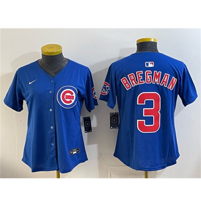 Women's Chicago Cubs #3 Alex Bregman Royal Vapor Limited Stitched Baseball Jersey(Run Small)