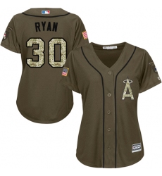 Women's Majestic Los Angeles Angels of Anaheim #30 Nolan Ryan Authentic Green Salute to Service MLB Jersey