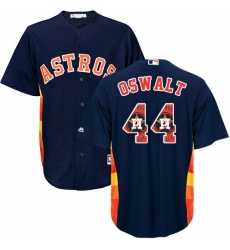 Men's Majestic Houston Astros #44 Roy Oswalt Authentic Navy Blue Team Logo Fashion Cool Base MLB Jersey