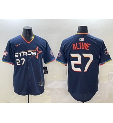 Men's Houston Astros #27 Jose Altuve Navy 2025 City Connect With Texas Patch Limited Stitched Baseball Jersey