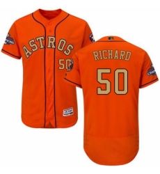 Men's Majestic Houston Astros #50 J.R. Richard Orange Alternate 2018 Gold Program Flex Base Authentic Collection MLB Jersey