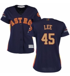 Women's Majestic Houston Astros #45 Carlos Lee Authentic Navy Blue Alternate 2018 Gold Program Cool Base MLB Jersey