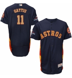 Men's Majestic Houston Astros #11 Evan Gattis Navy Blue Alternate 2018 Gold Program Flex Base Authentic Collection MLB Jersey