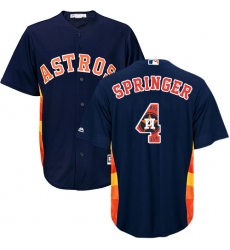 Men's Majestic Houston Astros #4 George Springer Authentic Navy Blue Team Logo Fashion Cool Base MLB Jersey