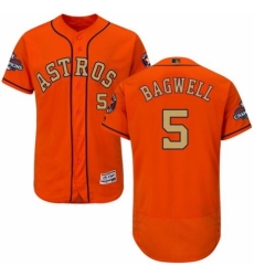 Men's Majestic Houston Astros #5 Jeff Bagwell Orange Alternate 2018 Gold Program Flex Base Authentic Collection MLB Jersey