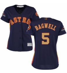 Women's Majestic Houston Astros #5 Jeff Bagwell Authentic Navy Blue Alternate 2018 Gold Program Cool Base MLB Jersey