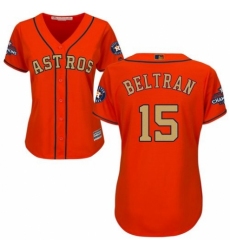 Women's Majestic Houston Astros #15 Carlos Beltran Authentic Orange Alternate 2018 Gold Program Cool Base MLB Jersey