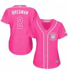 Women's Majestic Houston Astros #2 Alex Bregman Authentic Pink Fashion Cool Base MLB Jersey
